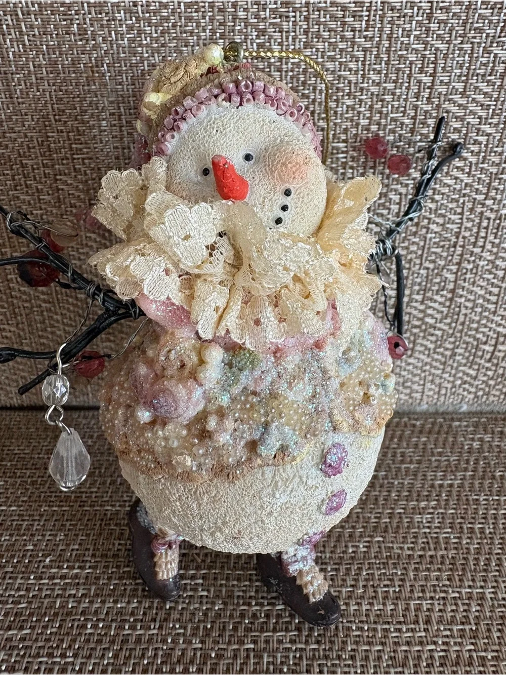 Victorian Cute Snowman Christmas Ornament Shabby Chic Cottage Core Small Resin